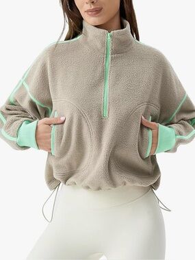 Women's Green Half-Zip Fleece Pullover